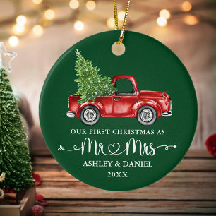Calligraphie Herz Erste Weihnachtszeit Red Truck G Keramik Ornament