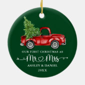 Calligraphie Herz Erste Weihnachtszeit Red Truck G Keramik Ornament (Hinten)