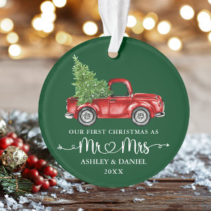 Calligraphie Herz Erste Weihnachtszeit Red Truck G Ornament