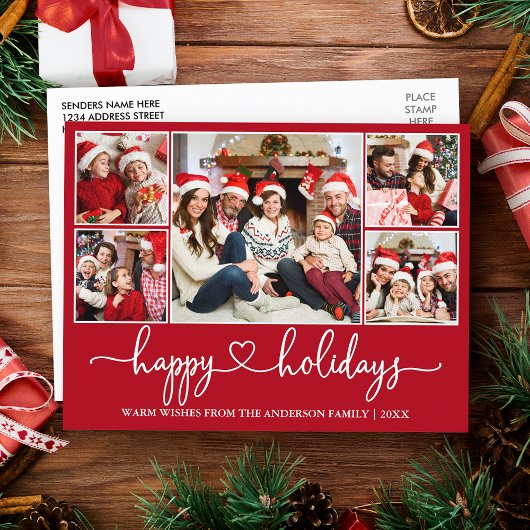 Calligraphie Herz Happy Urlaub 5 Foto Rot Postkarte