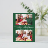 Calligraphie Herz Merry Christmas Green 2 Foto Postkarte (Stehend Vorderseite)