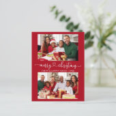 Calligraphie Herz Merry Christmas Red 2 Foto Postkarte (Stehend Vorderseite)