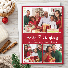 Calligraphie Herz Merry Christmas Red 3 Foto Feiertagskarte