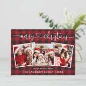 Calligraphie Herz Merry Weihnachten Kariert 3 Foto (Stehend Vorderseite)