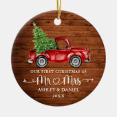 Calligraphie Herz Rustikaler Erster Weihnachtsrote Keramik Ornament (Vorne)