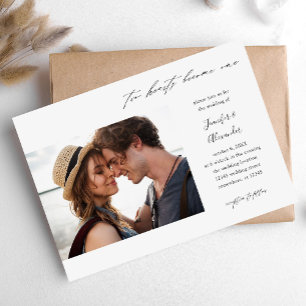 Calligraphie-Hochzeit mit zwei Herz-Foto Einladung