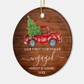 Calligraphie Holz Erster Weihnachtskruck Verlobt Keramik Ornament (Links)