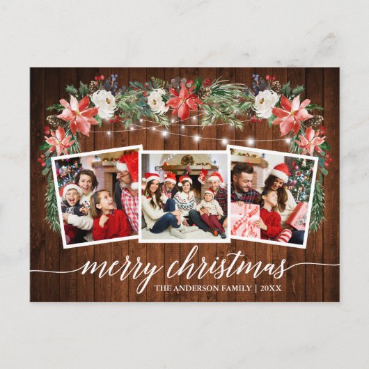 Calligraphie Holz Wasserfarben Winter Floral 3 Fot Postkarte (Vorderseite)