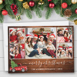 Calligraphie Holz Weihnachten Roter LKW 5 Foto<br><div class="desc">Modernes Kalligrafie Script 5 Foto Familienfoto Collage Die frohe Weihnachtskarte enthält Vintagen Rotkehlchen mit Baumkronen - Rustikales Landholz</div>