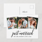 Calligraphie Just Married Wedding 3 Foto Postkarte (Vorne/Hinten)