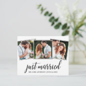 Calligraphie Just Married Wedding 3 Foto Postkarte (Stehend Vorderseite)