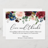Calligraphie-Liebe dank Burgundy Blue Floral Dankeskarte (Vorne/Hinten)