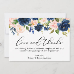 Calligraphie-Liebe dank Classic Blue Pink Floral Dankeskarte