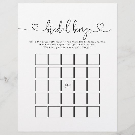 Calligraphie Liebe Script Bridal Bingo Game (Vorderseite)