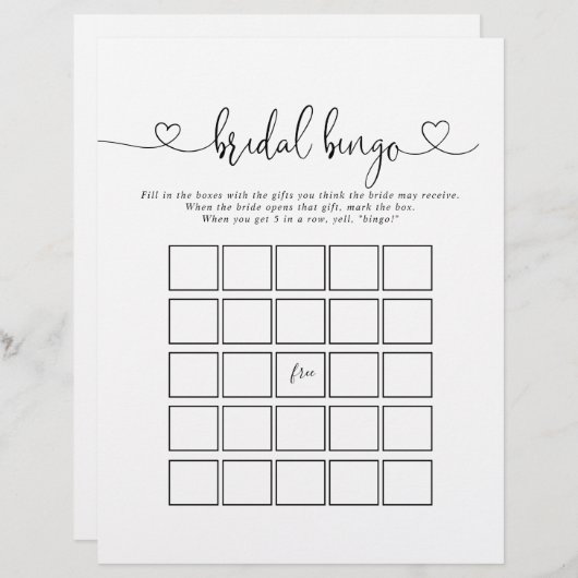 Calligraphie Liebe Script Bridal Bingo Game (Vorne/Hinten)