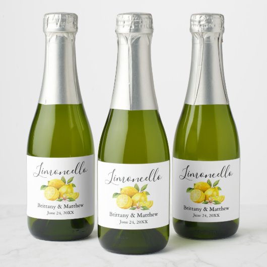 Calligraphie Limoncello Watercolor Lemons Mini Schaumweinetikett (Flaschen)