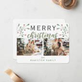 Calligraphie Merry Christmas Cherry Zwei Foto Mitteilungskarte (Vorderseite/Rückseite Beispiel)