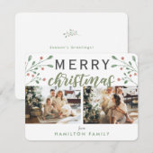 Calligraphie Merry Christmas Cherry Zwei Foto Mitteilungskarte (Vorne/Hinten)