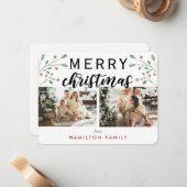 Calligraphie Merry Christmas Cherry Zwei Foto Mitteilungskarte (Vorderseite/Rückseite Beispiel)