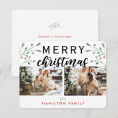 Calligraphie Merry Christmas Cherry Zwei Foto Mitteilungskarte (Vorne/Hinten)