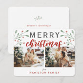 Calligraphie Merry Christmas Cherry Zwei Foto Mitteilungskarte (Vorne/Hinten)