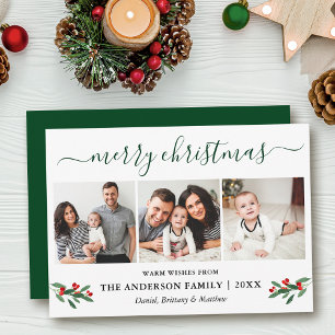 Calligraphie Merry Christmas Holly 3 Foto Green Feiertagskarte