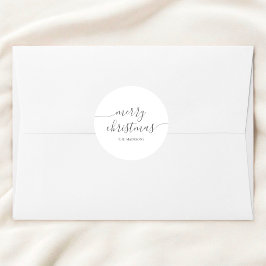 Calligraphie Minimalistisch Merry Christmas White Runder Aufkleber