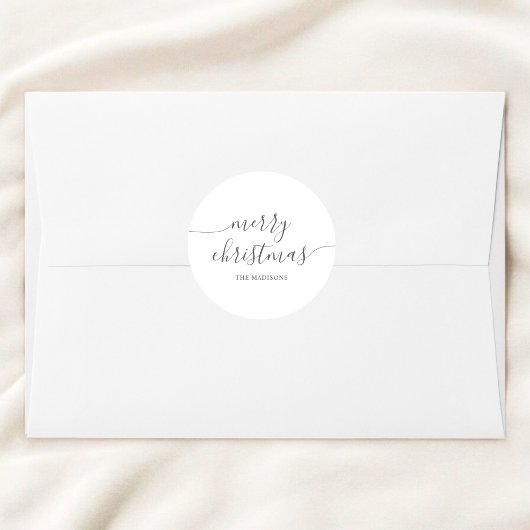 Calligraphie Minimalistisch Merry Christmas White Runder Aufkleber