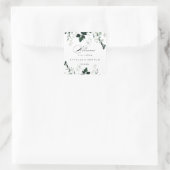 Calligraphie Minimalistische Grüne Hochzeit Begrüß Quadratischer Aufkleber (Tasche)