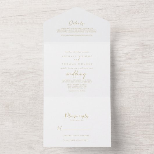 Calligraphie Moderne elegante Gold    WeddingAll i All In One Einladung (Innen Boden)