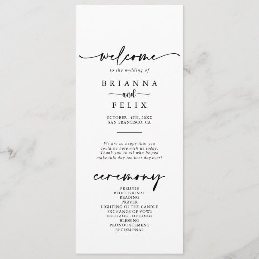 Calligraphie Moderne Elegante Hochzeit Programm (Vorderseite)