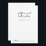 Calligraphie Moderne elegante Hochzeitsstimmung Hinweiskarte<br><div class="desc">Diese Kalligraphie moderne elegante Hochzeit auch Wünsche Ratschlag Karte ist perfekt für eine rustikale Hochzeit. Das einfache und elegante Design zeichnet sich durch klassische und extravagante Schriftzeichen in Schwarz und Weiß aus. Diese Karten sind ideal für Hochzeiten, Brautparty, Babydusche, Graduiertenfest u.v.m. Personalisieren Sie die Karten mit den Namen der Braut...</div>