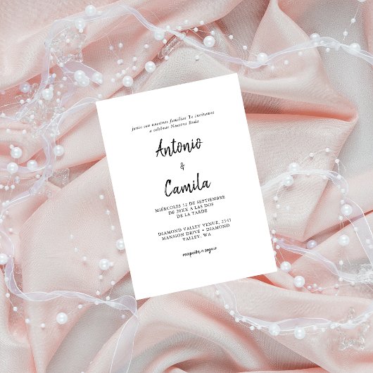 Calligraphie Moderne Schwarz-Weiß-Spanische Hochze Einladung