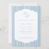 Calligraphie Monogram Blue Stripes Verlobung Einladung (Vorderseite)