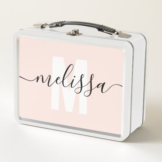 Calligraphie Monogram Girly Blush Pink Metall Brotdose (Vorderseite)