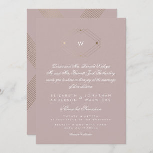 Calligraphie Monogram Gold Foil Taupe Musk Wedding Einladung