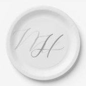Calligraphie Monogram White Gray Schlicht Simple Pappteller (Vorderseite)