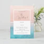 Calligraphie Ocean Deep Blue Beach Hochzeit Einladung (Stehend Vorderseite)