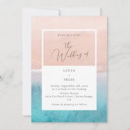 Calligraphie Ocean Deep Blue Beach Hochzeit Einladung