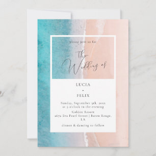 Calligraphie Ocean Deep Blue Beach Hochzeit Einladung