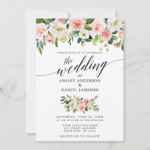 Calligraphie Pink Blush Floral Wedding W Einladung