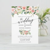 Calligraphie Pink Blush Foto Hochzeit Einladung (Stehend Vorderseite)