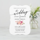 Calligraphie Pink Blush Foto Hochzeit Einladung (Stehend Vorderseite)