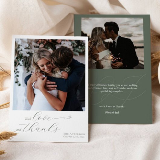 Calligraphie Sage Green Heart Wedding 2 Fotos Dankeskarte