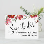 Calligraphie Save the Date Burgundy Rote Blume (Stehend Vorderseite)
