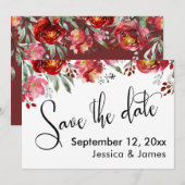 Calligraphie Save the Date Burgundy Rote Blume (Vorne/Hinten)