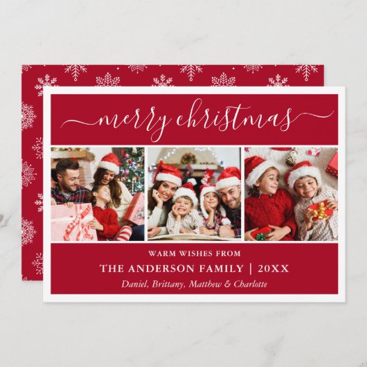 Calligraphie Schneeflocken Frohe Weihnachten Rot 3 (Vorne/Hinten)