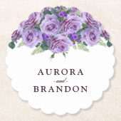 Calligraphie Script Elegant Lila Blumenhochzeit Untersetzer (Vorderseite)