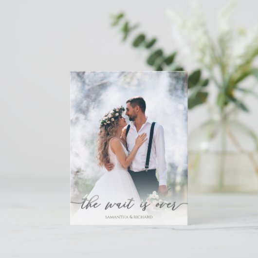 Calligraphie Script Simple Elegant Two Foto Modern Postkarte (Stehend Vorderseite)