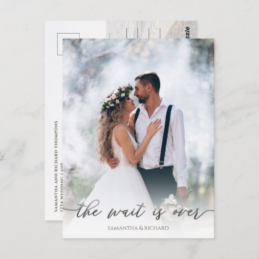 Calligraphie Script Simple Elegant Two Foto Modern Postkarte (Vorne/Hinten)